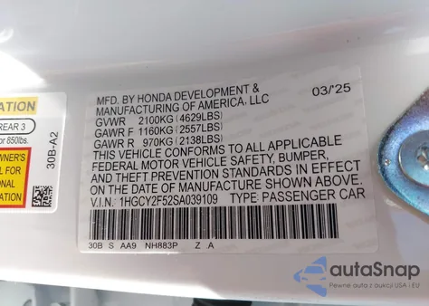 2025 Honda Accord Hybrid Sport from USA, damaged, VIN 1HGCY2F52SA039109